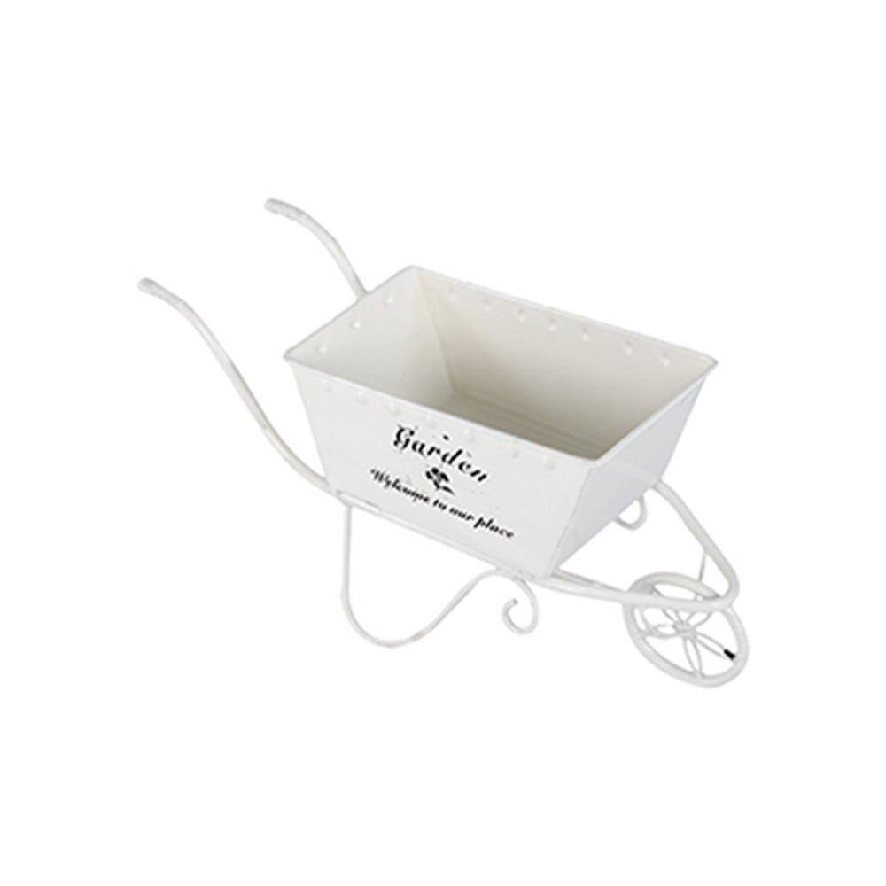 11.5x4x7' White Metal Decorative Disressed Wheelbarrow Planter, Tabletop Decor