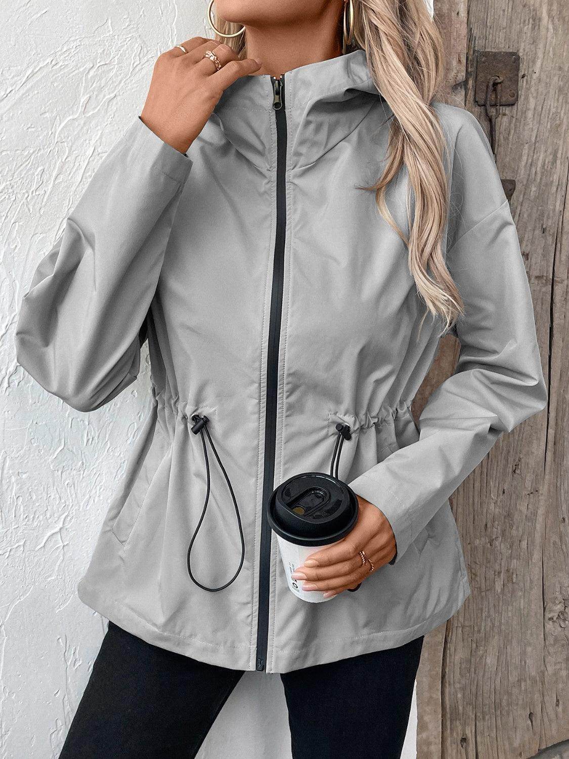 Ivy Lane Drawstring Zip Up Hooded Jacket for Women