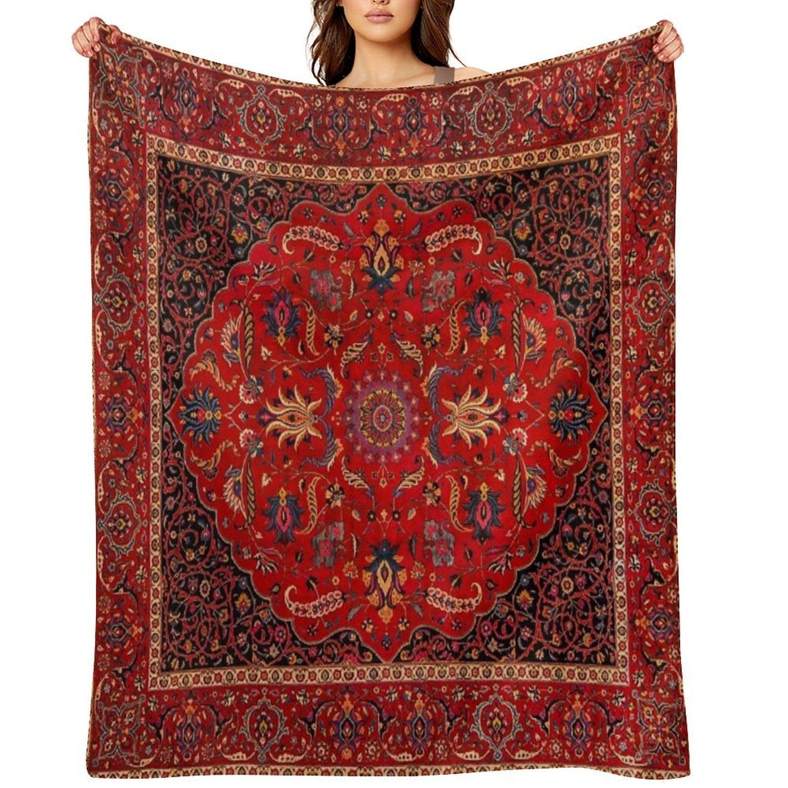 Red Persian Rug Throw Blanket