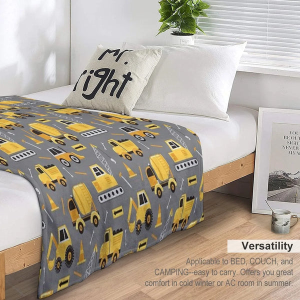 Construction Trucks on Gray Throw Blanket