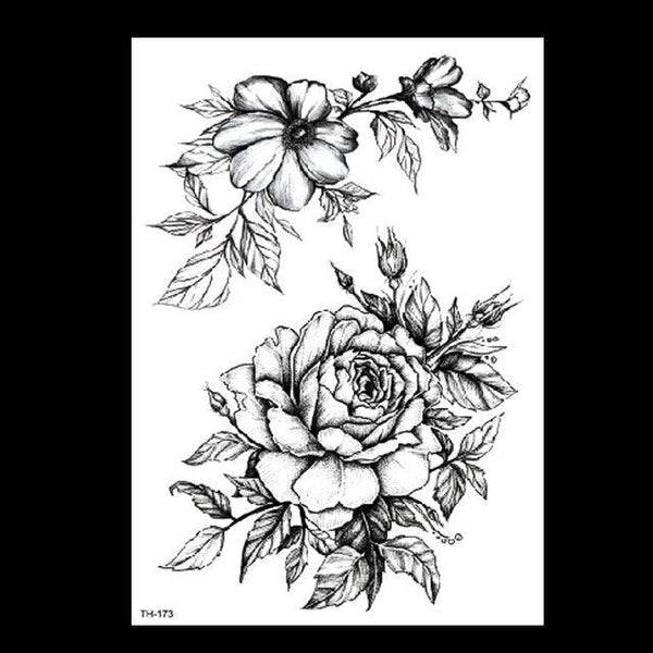 49 Sheets Waterproof Temporary Black Sketches Flowers Tattoo Stickers Flower Rose Tattoos For Women Adults