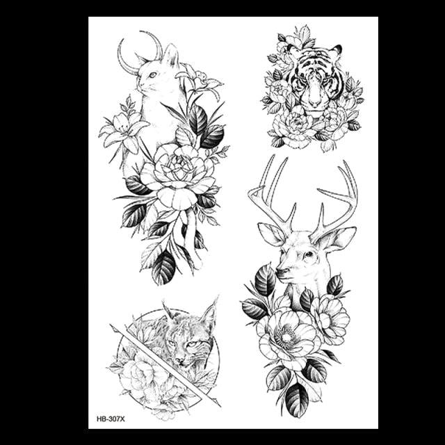 49 Sheets Waterproof Temporary Black Sketches Flowers Tattoo Stickers Flower Rose Tattoos For Women Adults
