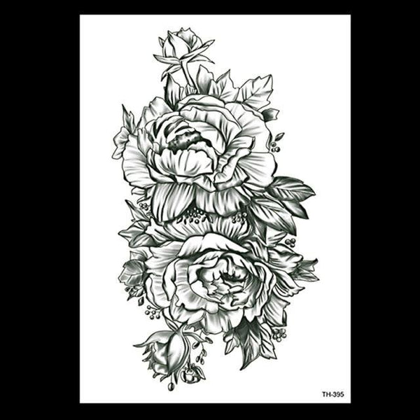 49 Sheets Waterproof Temporary Black Sketches Flowers Tattoo Stickers Flower Rose Tattoos For Women Adults