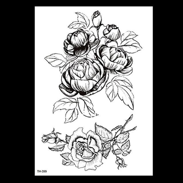 49 Sheets Waterproof Temporary Black Sketches Flowers Tattoo Stickers Flower Rose Tattoos For Women Adults