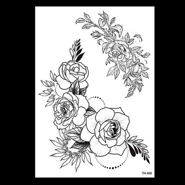 49 Sheets Waterproof Temporary Black Sketches Flowers Tattoo Stickers Flower Rose Tattoos For Women Adults
