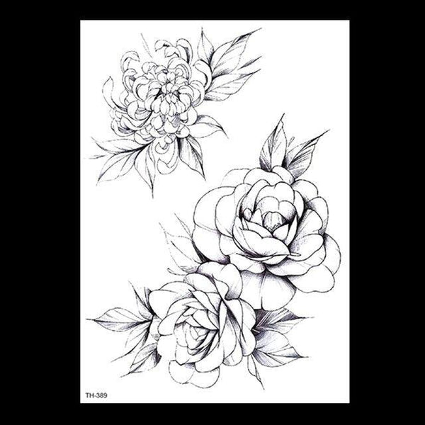 49 Sheets Waterproof Temporary Black Sketches Flowers Tattoo Stickers Flower Rose Tattoos For Women Adults