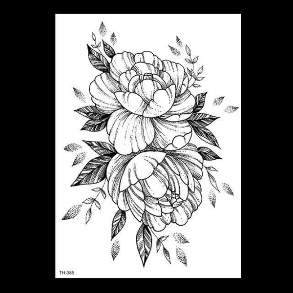 49 Sheets Waterproof Temporary Black Sketches Flowers Tattoo Stickers Flower Rose Tattoos For Women Adults