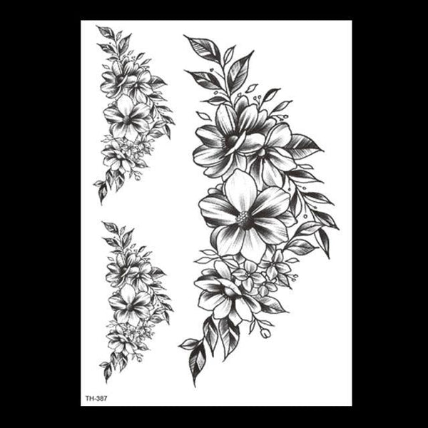 49 Sheets Waterproof Temporary Black Sketches Flowers Tattoo Stickers Flower Rose Tattoos For Women Adults