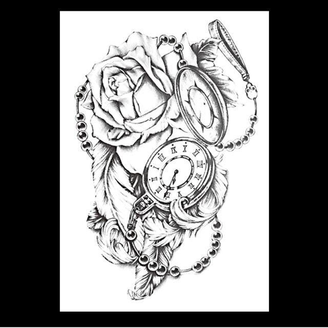 49 Sheets Waterproof Temporary Black Sketches Flowers Tattoo Stickers Flower Rose Tattoos For Women Adults