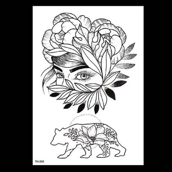 49 Sheets Waterproof Temporary Black Sketches Flowers Tattoo Stickers Flower Rose Tattoos For Women Adults