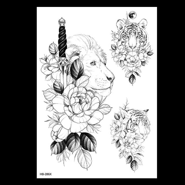 49 Sheets Waterproof Temporary Black Sketches Flowers Tattoo Stickers Flower Rose Tattoos For Women Adults
