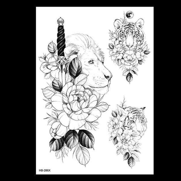 49 Sheets Waterproof Temporary Black Sketches Flowers Tattoo Stickers Flower Rose Tattoos For Women Adults