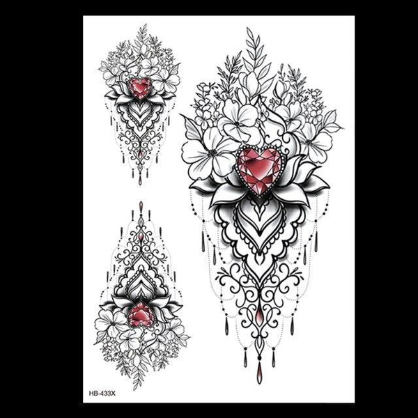 49 Sheets Waterproof Temporary Black Sketches Flowers Tattoo Stickers Flower Rose Tattoos For Women Adults