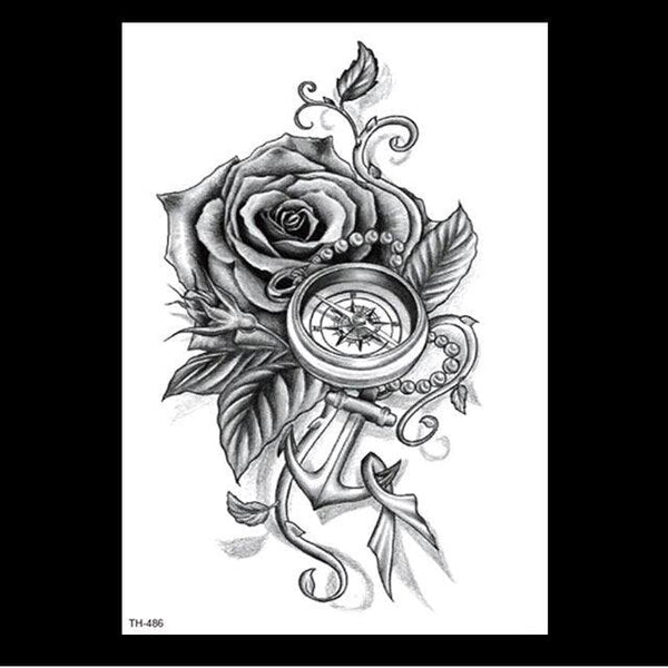 49 Sheets Waterproof Temporary Black Sketches Flowers Tattoo Stickers Flower Rose Tattoos For Women Adults