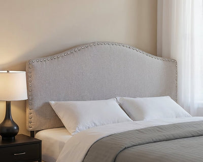 Gray Linen Blend Upholstered Arched Full Headboard With Nail Head Trim