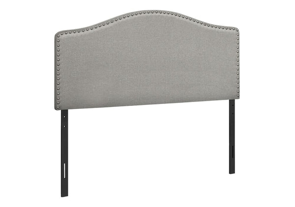 Gray Linen Blend Upholstered Arched Full Headboard With Nail Head Trim