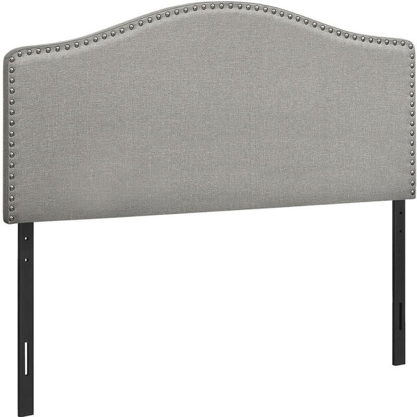 Gray Linen Blend Upholstered Arched Full Headboard With Nail Head Trim