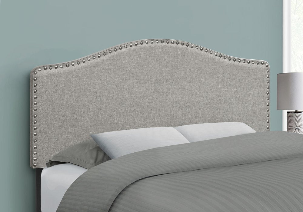 Gray Linen Blend Upholstered Arched Full Headboard With Nail Head Trim