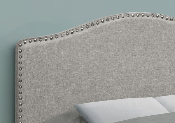 Gray Linen Blend Upholstered Arched Full Headboard With Nail Head Trim