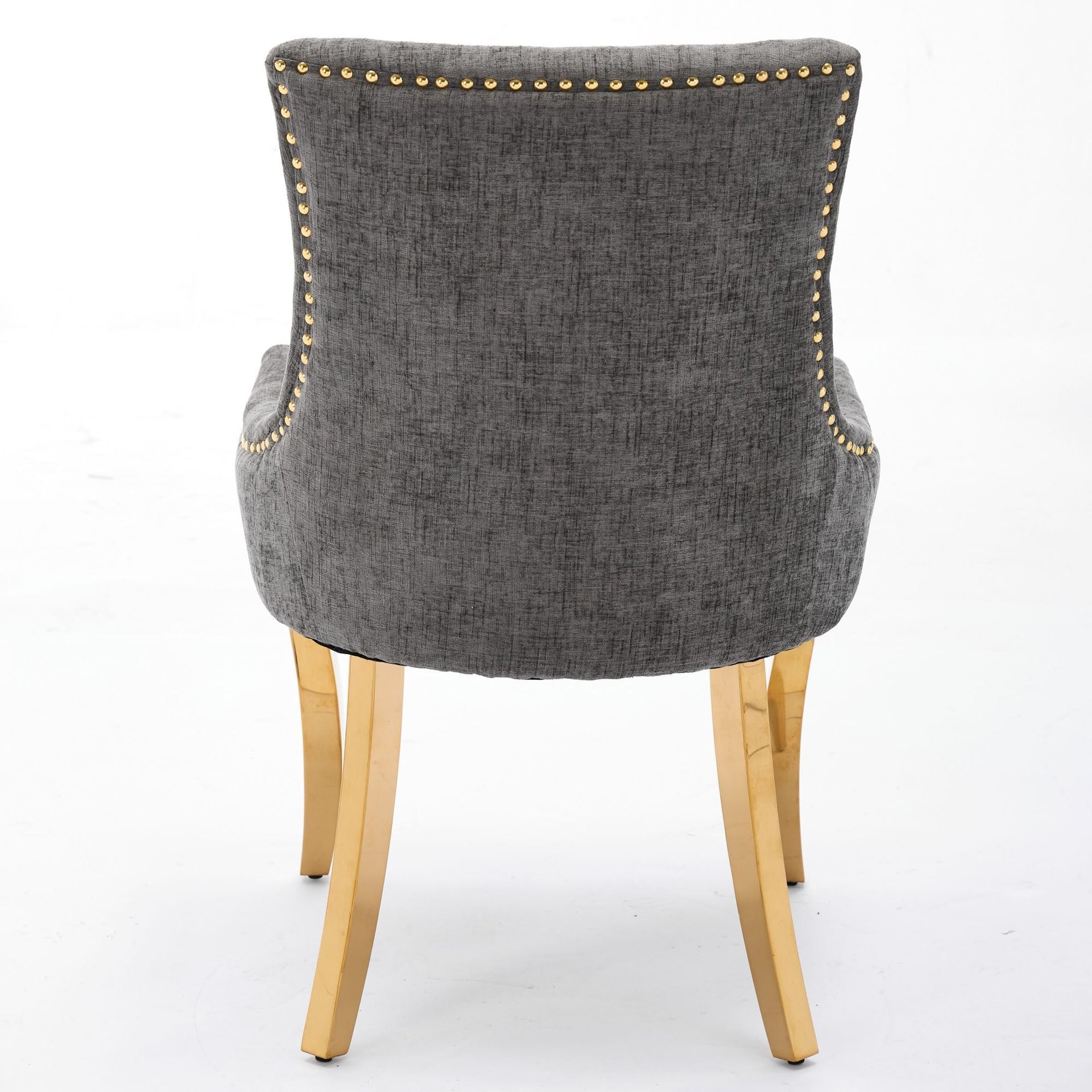 Chenille Dining Chairs Modern Style with Curved Gold-Plated Legs & Rivet Trim