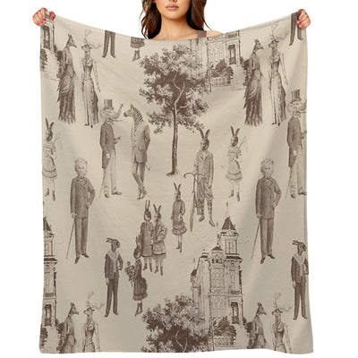 Antique Victorian Animals Brown Beige Toile Anti-pilling Throw Blanket