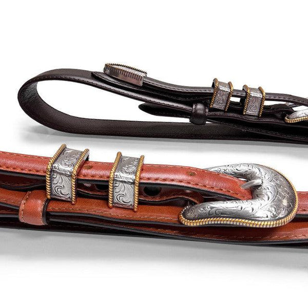Western Ranger Antique Gold Engraved Buckle Genuine Cowhide Leather Belt