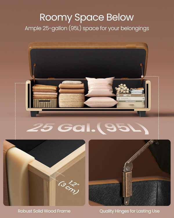Caramel Brown 25 Gallon Large Capacity Storage Ottoman