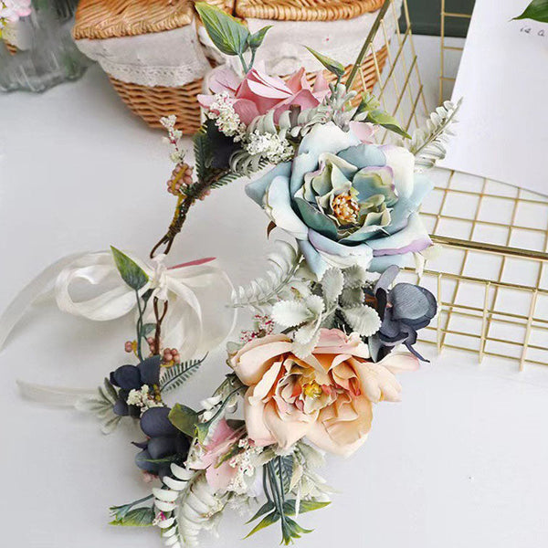 Korean garland headdress fresh big Peony corolla walk show dance headdress holiday pastoral props hair band