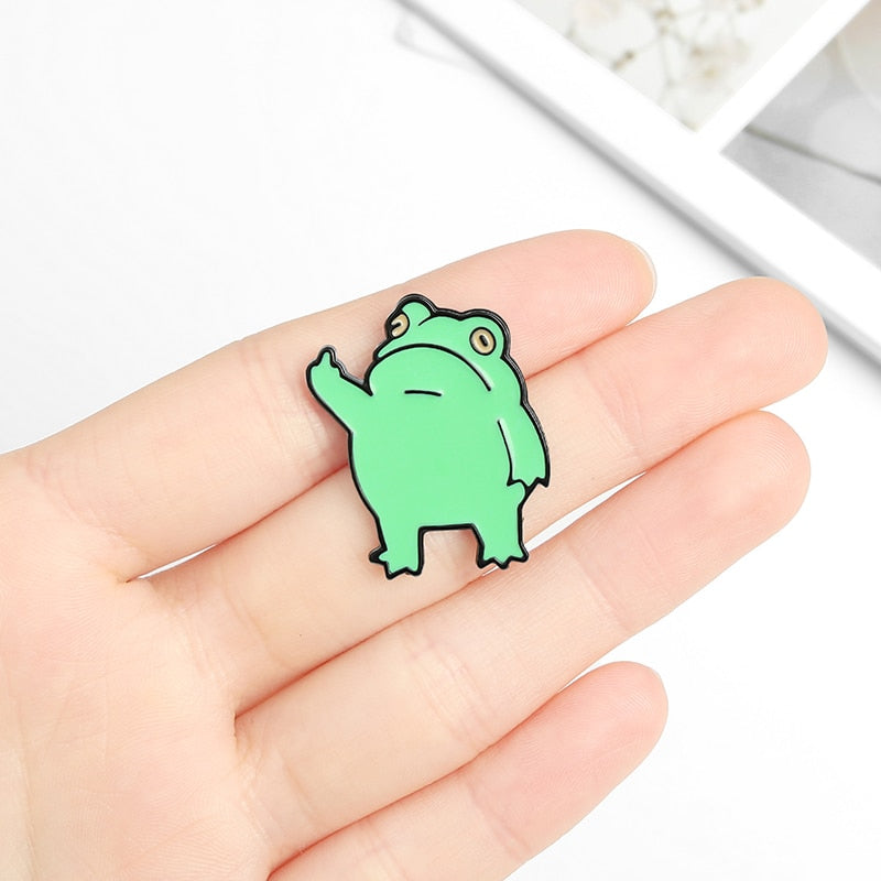 Funny Frog Enamel Pin Custom Cool Animal Brooches Bag Lapel Pin Cartoon Froggy Badge Jewelry Gift for Friends
