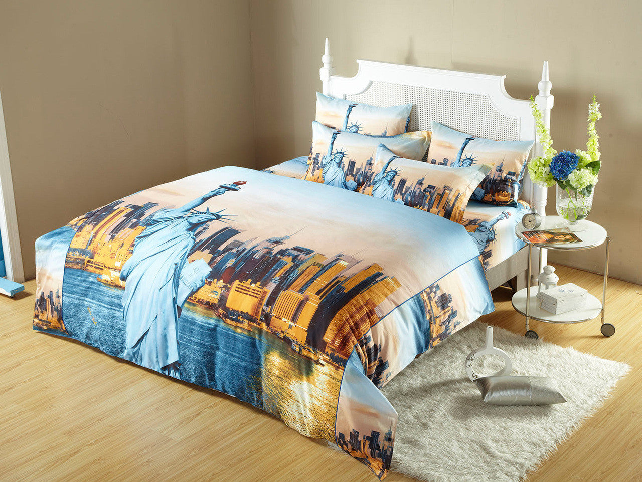 Dolce Mela 100% Cotton Duvet Cover Sheet Set - Statue of Liberty