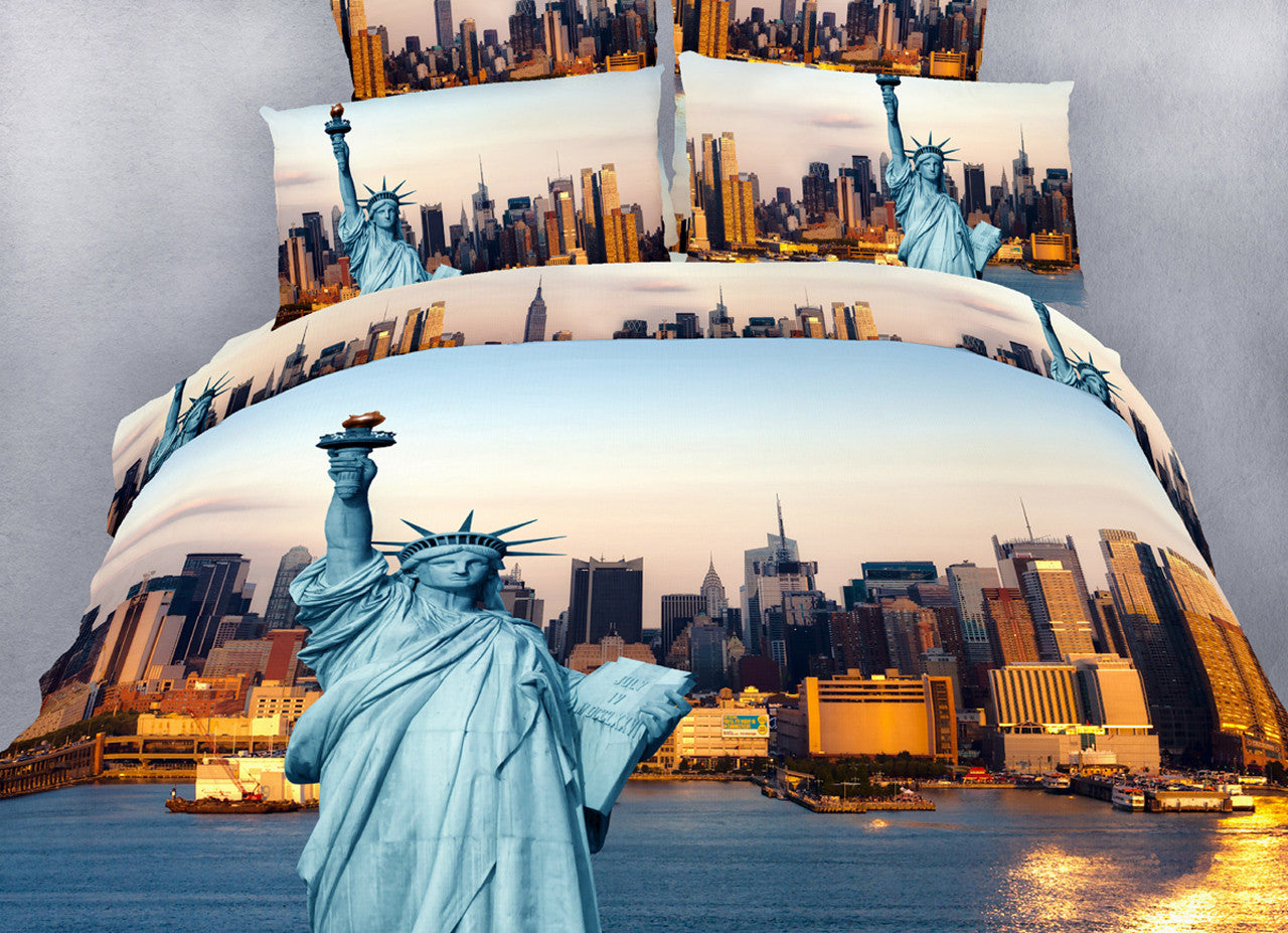 Dolce Mela 100% Cotton Duvet Cover Sheet Set - Statue of Liberty