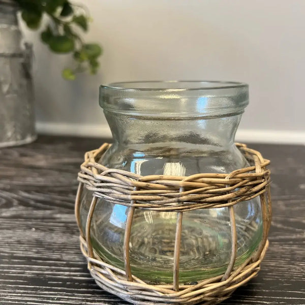 Glass Vase with Wicker Base
