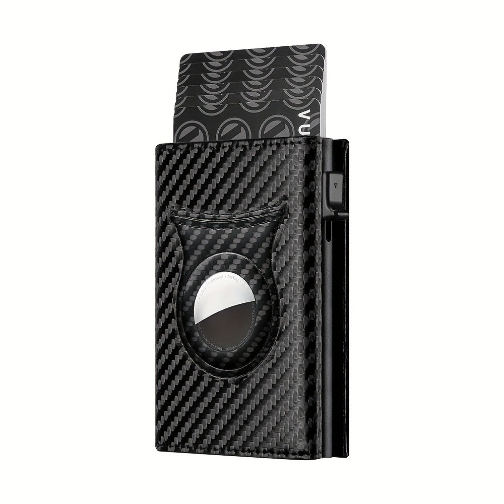 Men's Carbon Fiber Magnetic Card Clip PU Leather RFID Bank Card Bag Large Capacity Card Clip