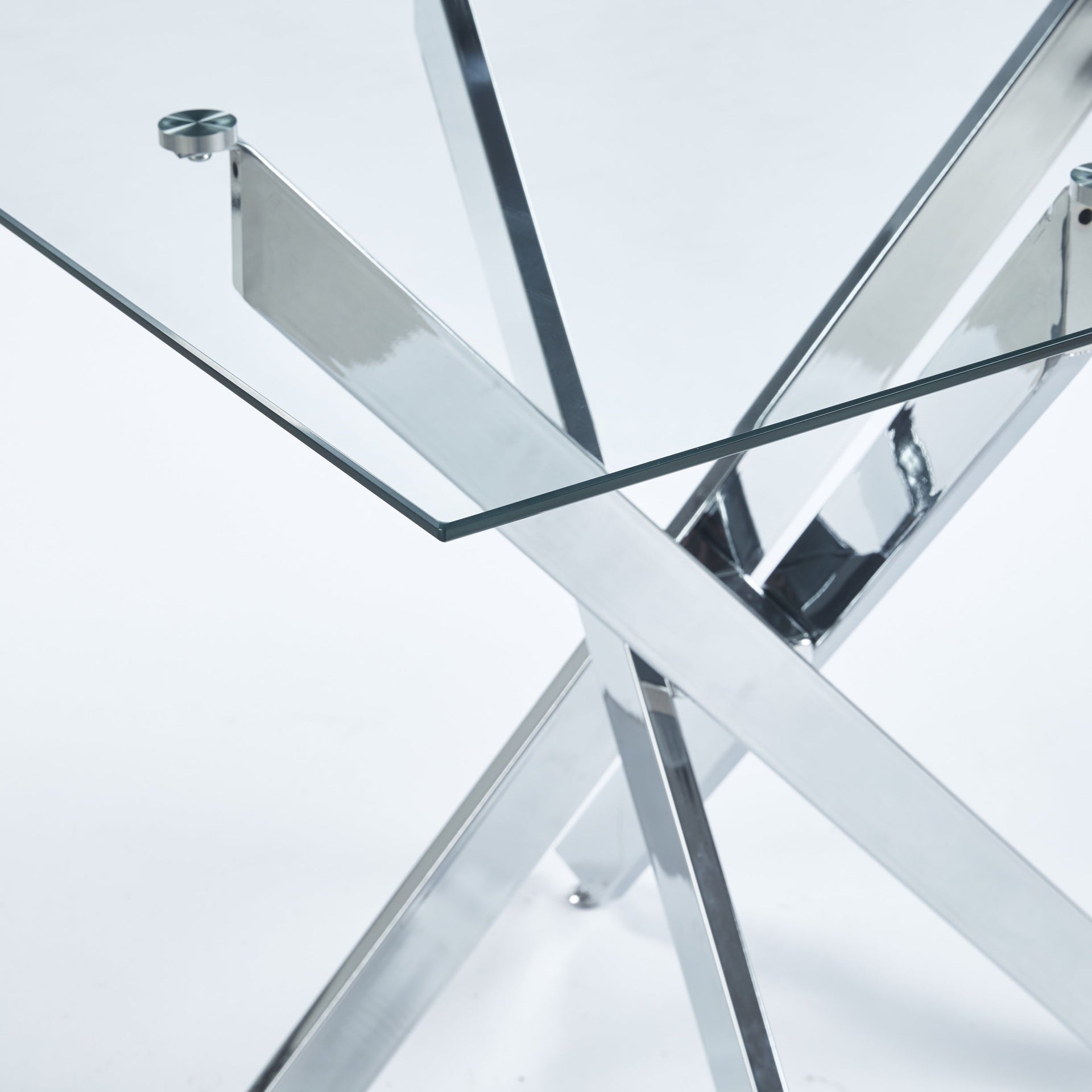 Dining Table with cross metal leg and tempered glass,Modern Space Saving Kitchen Table for Living Room,chrome legsSquare table,90x90x75cm