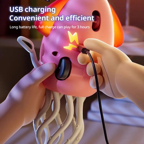 Creative Dancing Squid: auto-sense, obstacle-avoid e-pet with music, lights, rechargeable & interactive gift.