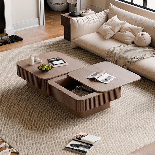 Walnut Square Modern Coffee Table with Hidden Storage