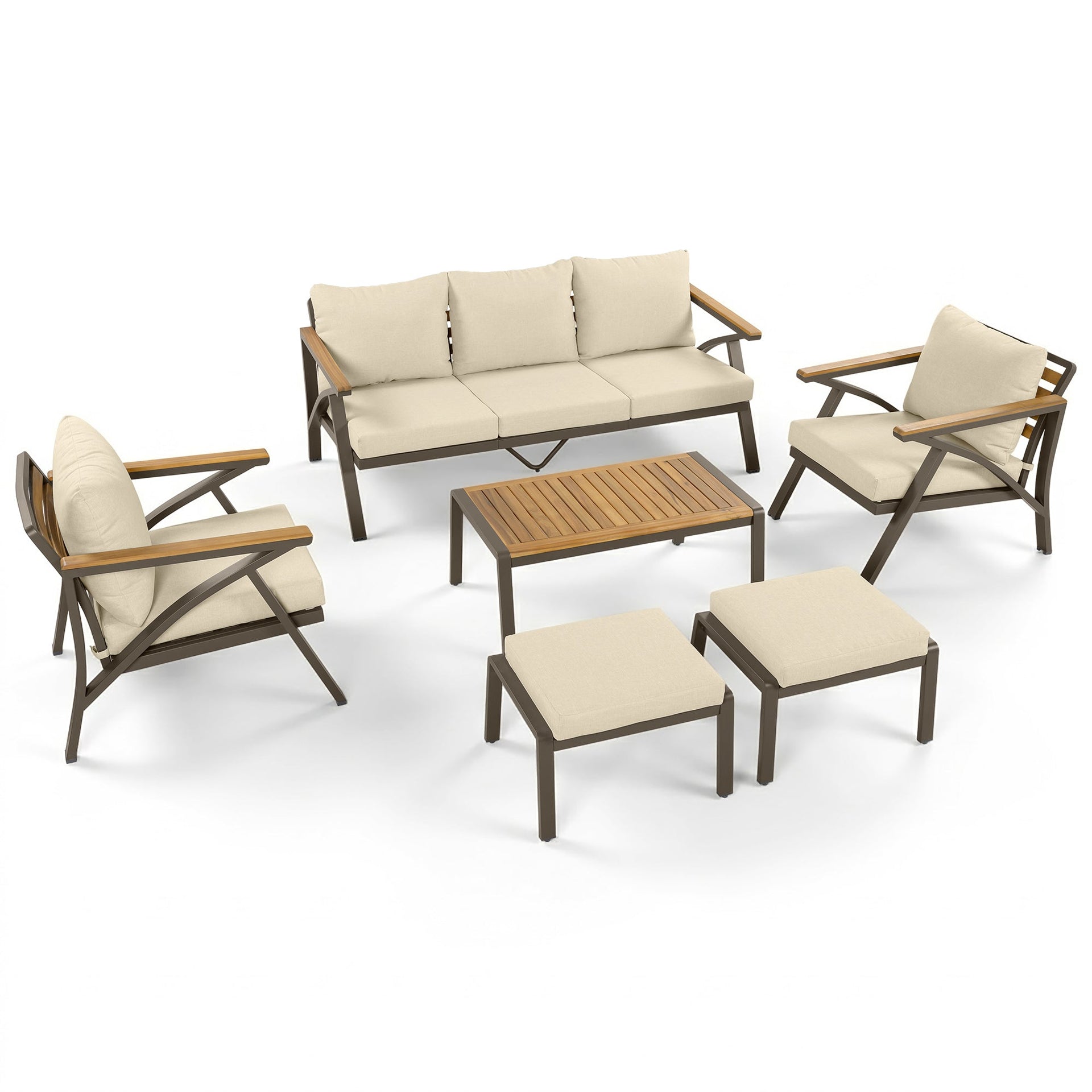 6-Piece Acacia Wood Outdoor Patio Conversation Set with Coffee Table