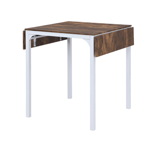 Farmhouse 5-piece Counter Height Drop Leaf Dining Table Set with Dining Chairs for 4,White Frame+ Rustic Brown Tabletop Vtng Furniture