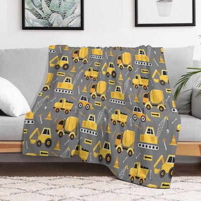 Construction Trucks on Gray Throw Blanket