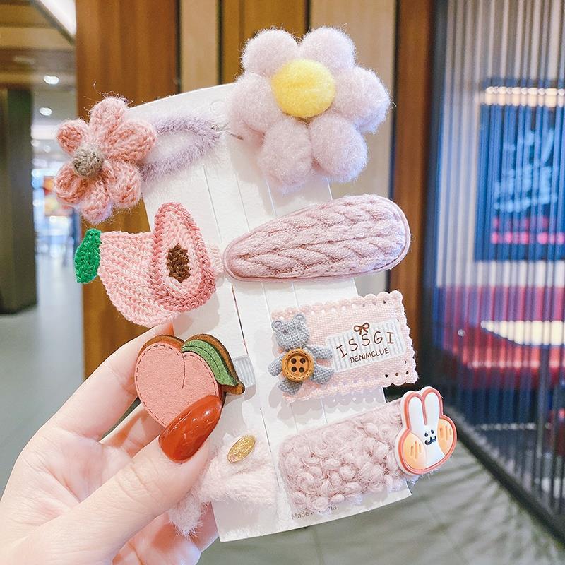 Milk Coffee Color Children's Plush Hairpin Net Red Bangs Side Hair Clip Autumn And Winter Lovely Japanese Clip