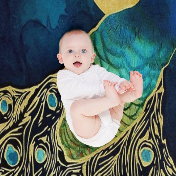 Golden Peacock Throw Blanket