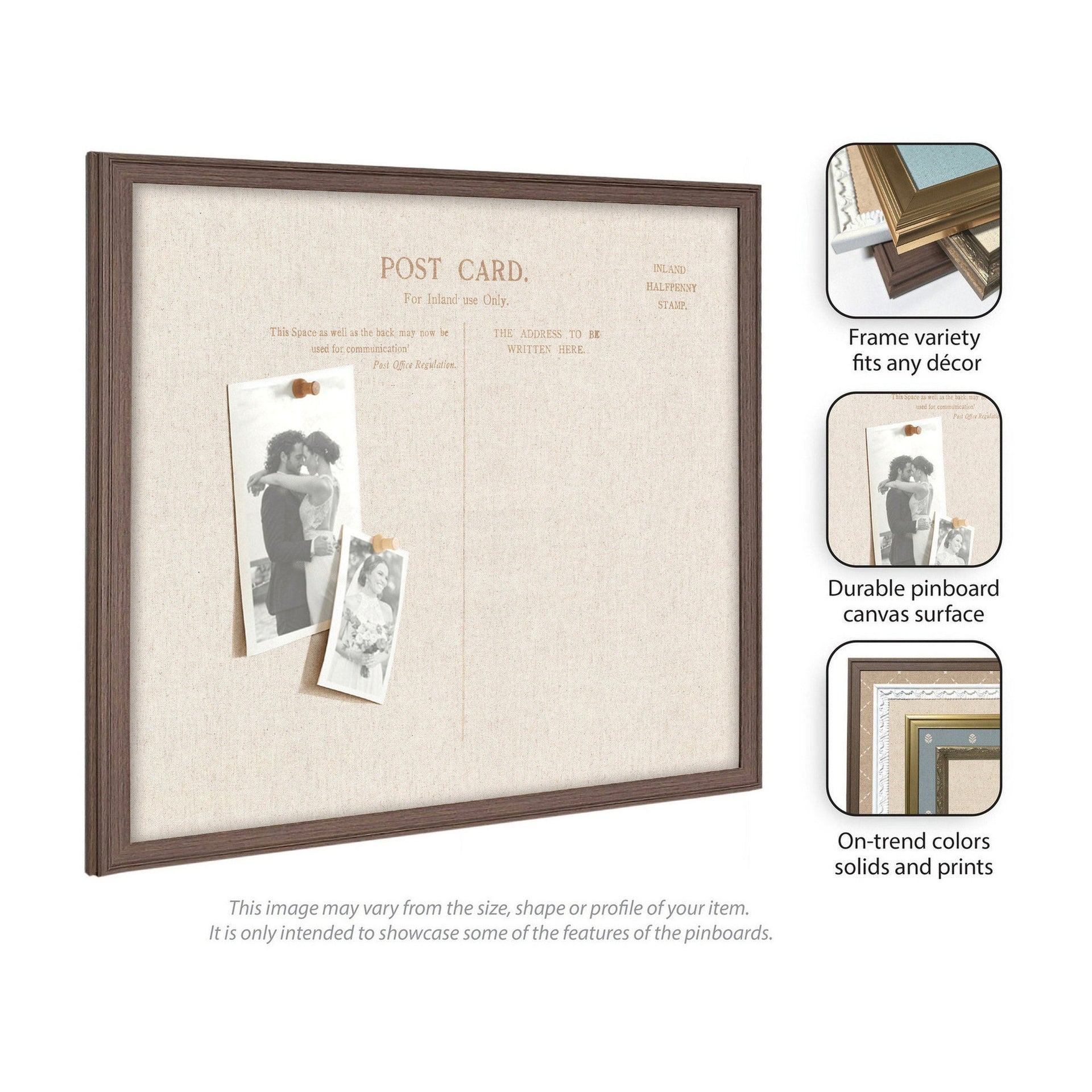 Framed Fabric Pinboard Linen Vintage Post Card Wall Organization