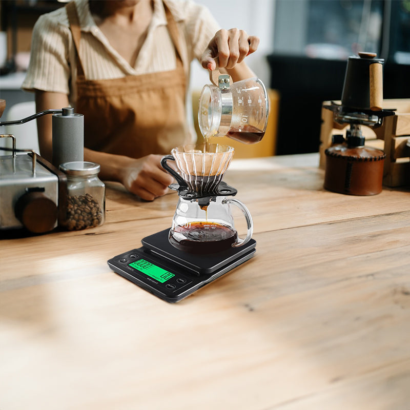 Digital kitchen coffee scale with timer, high - precision LCD, 5kg/0.1g