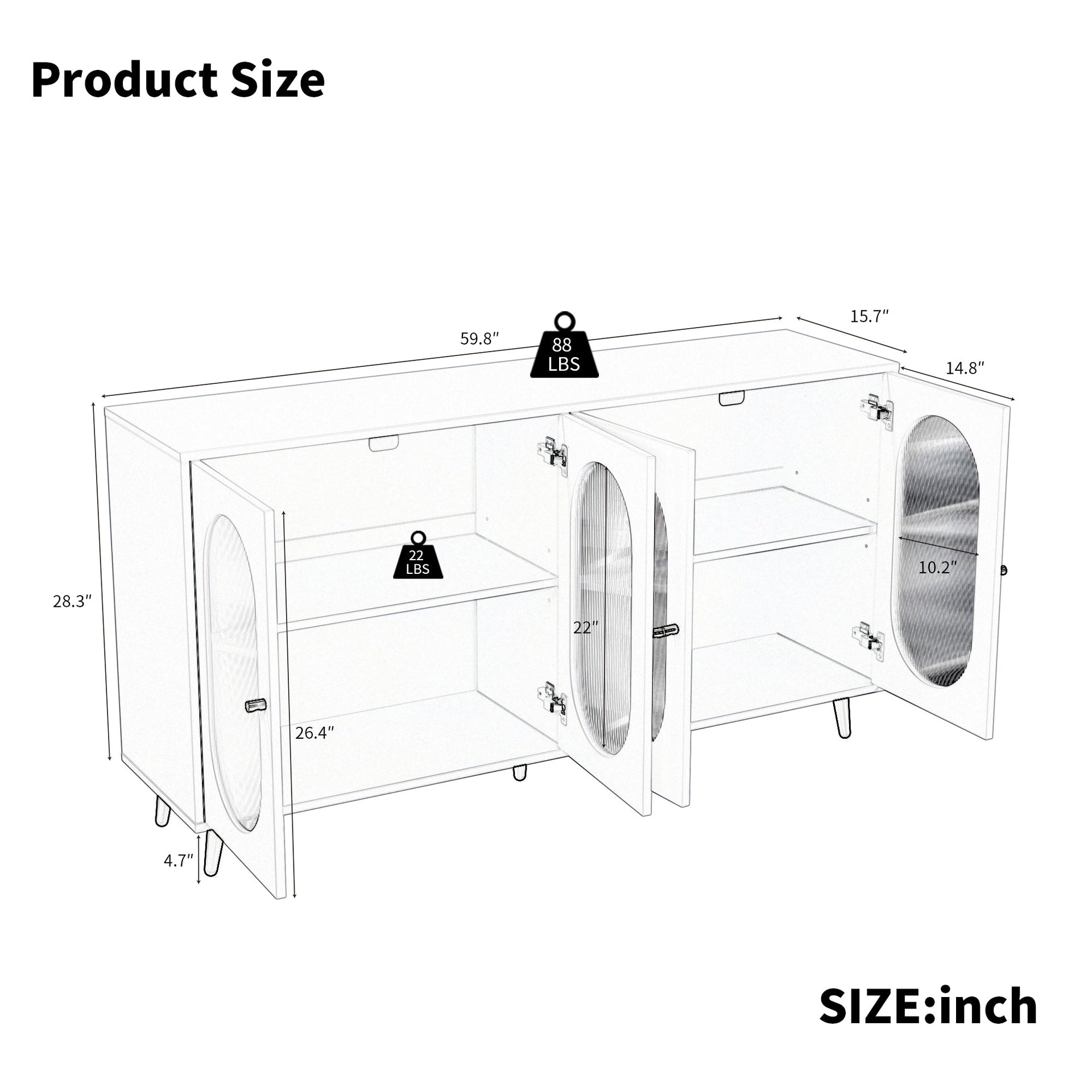 Modern Accent Sideboard Cabinet with Acrylic Doors, Freestanding Storage Cupboard Console Table for Kitchen Dining White