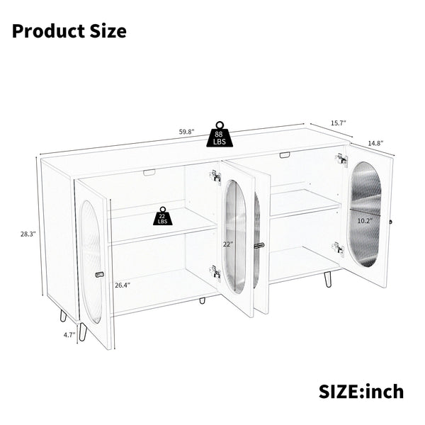 Modern Accent Sideboard Cabinet with Acrylic Doors, Freestanding Storage Cupboard Console Table for Kitchen Dining White