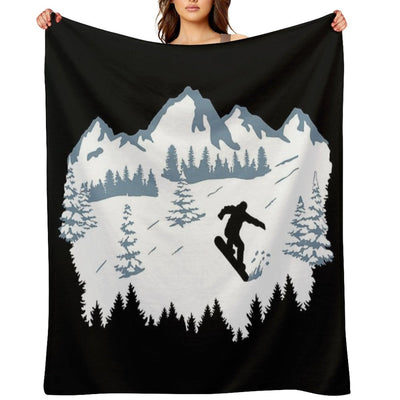 Snowboard, Snowboarder And Mountains, Snowboarding Machine-washable Throw Blanket