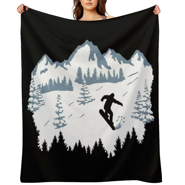 Snowboard, Snowboarder And Mountains, Snowboarding Machine-washable Throw Blanket