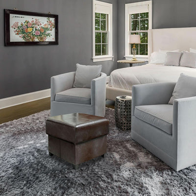 Brown PU Leather Storage Ottoman Featuring CushionedTop