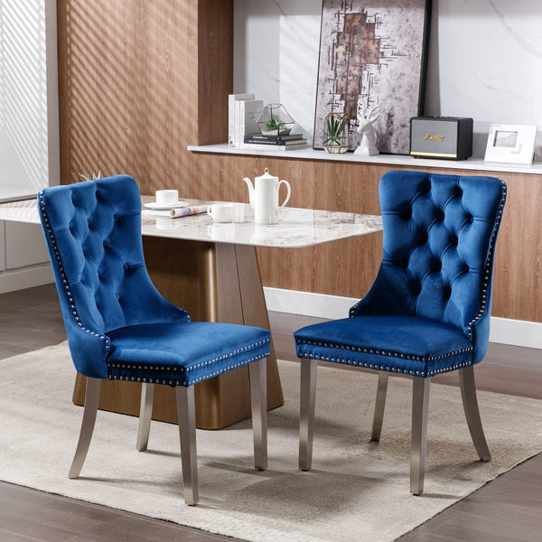 Nikki Collection Modern Tufted Solid Wood Velvet Upholstered Dining Chair with Chrome Legs