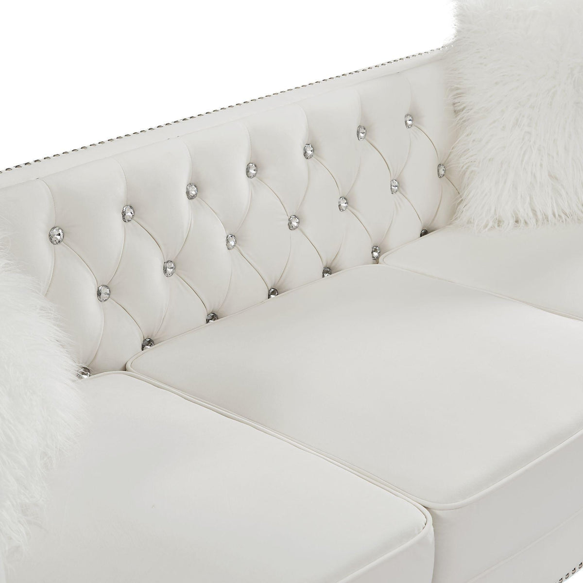Velvet Upholstery Tufted Sofa Crystal Feet Removable Cushion